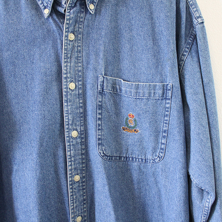 Vintage Chaps Ralph Lauren Embroidered Crest Denim Button Up - M