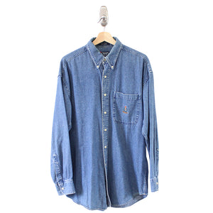 Vintage Chaps Ralph Lauren Embroidered Crest Denim Button Up - M